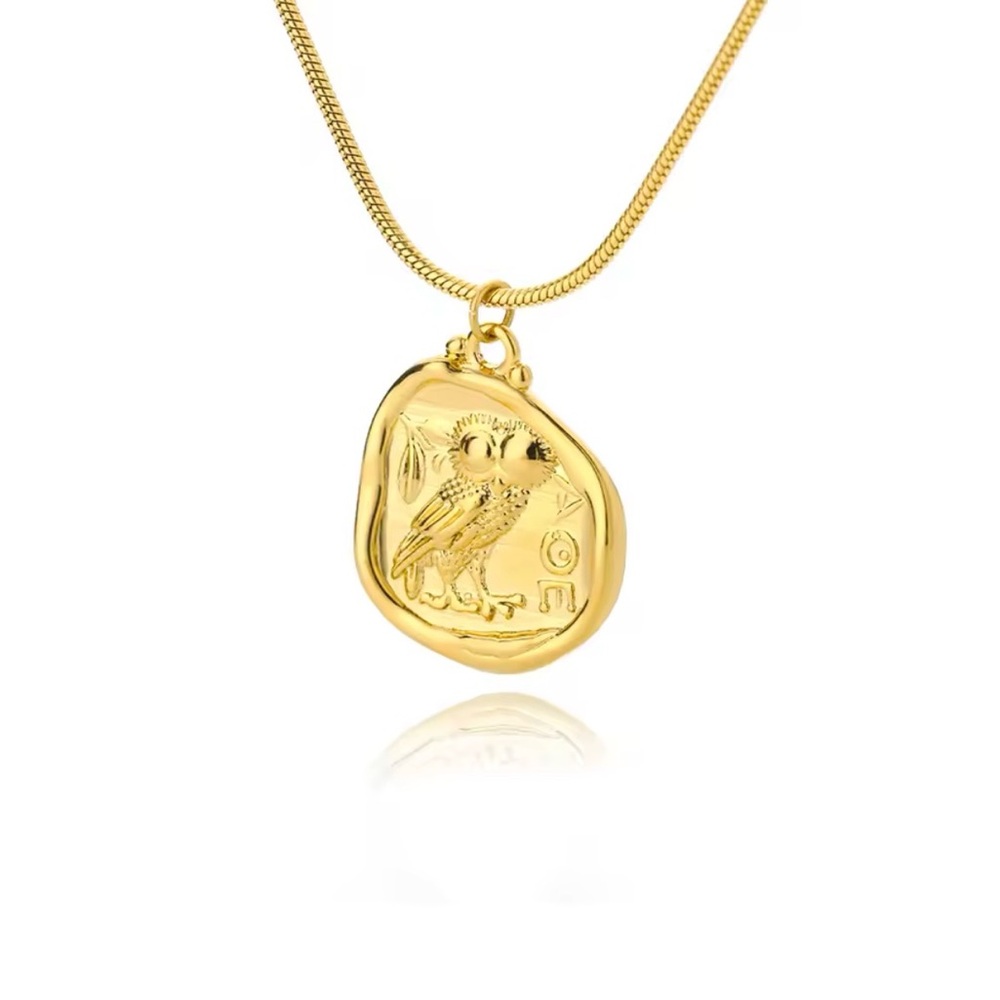 owl of Athena pendant stainless steel gold necklace
